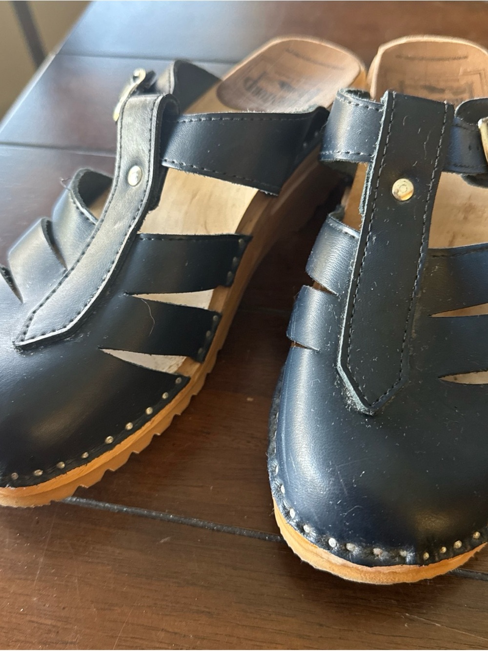 Troentorp Mary Jane SwedishClogs - EU 39/US 8.5 - Dark Blue Leather - Wooden Sol